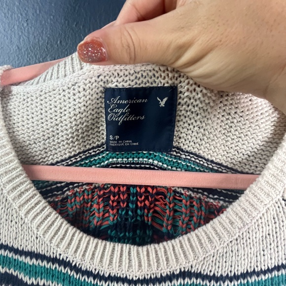 American Eagle Outfitters Patterned Crew Neck Knit Sweater short sleeve Small - Picture 3 of 4